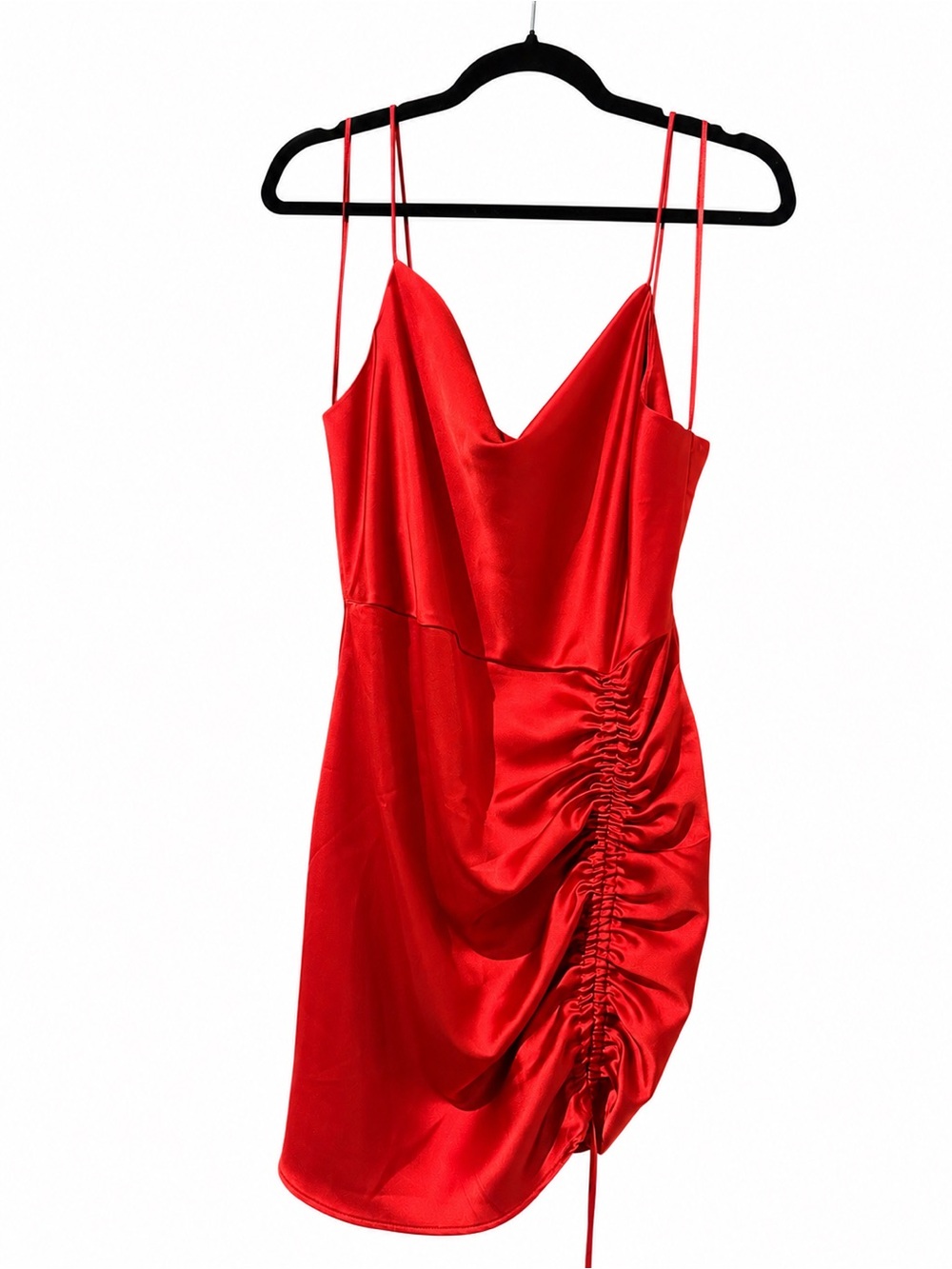 Zara Red Satin Slip Dress with Ruched Side